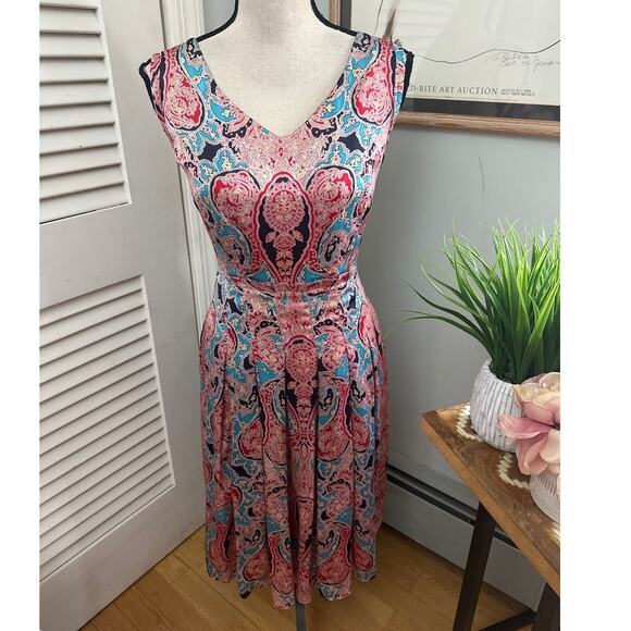 JONES NEW YORK Womens Dress Colorful Satin Paisley Midi Bohemian Spring Party 10 - Picture 1 of 10